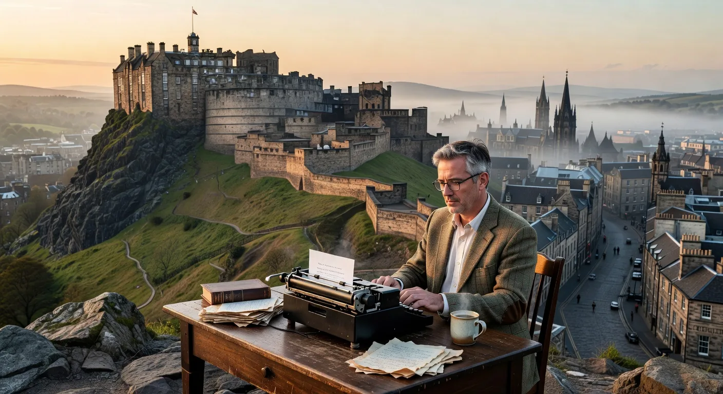Professional writing notes with Edinburgh Castle in the background