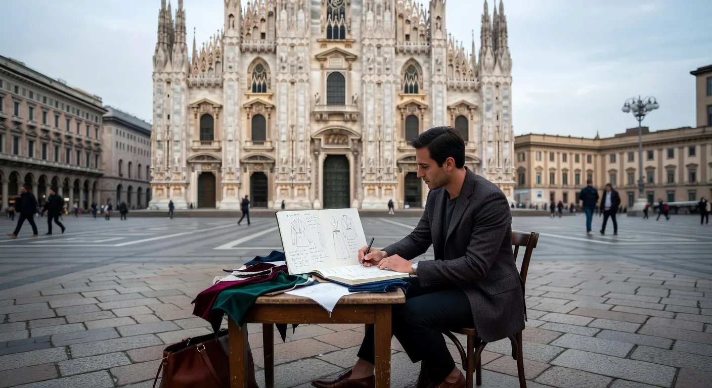 Artist sketching at Milan's Duomo cathedral