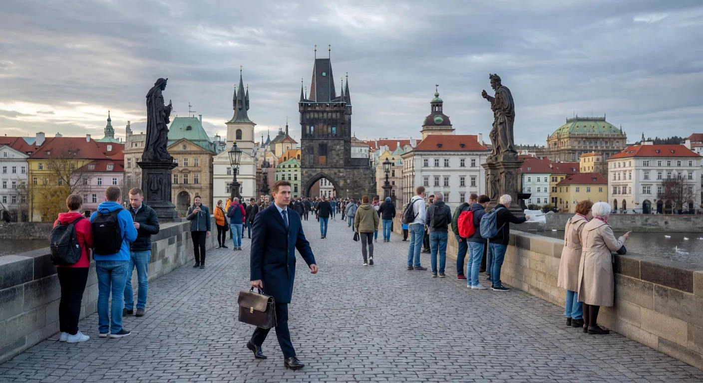 Prague Charles Bridge with briefcase — the executive city break